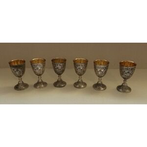 Vintage 1950'S Silver & Gold Plated Set Of 6 GOBLET'S MADE IN JAPAN 3.5"